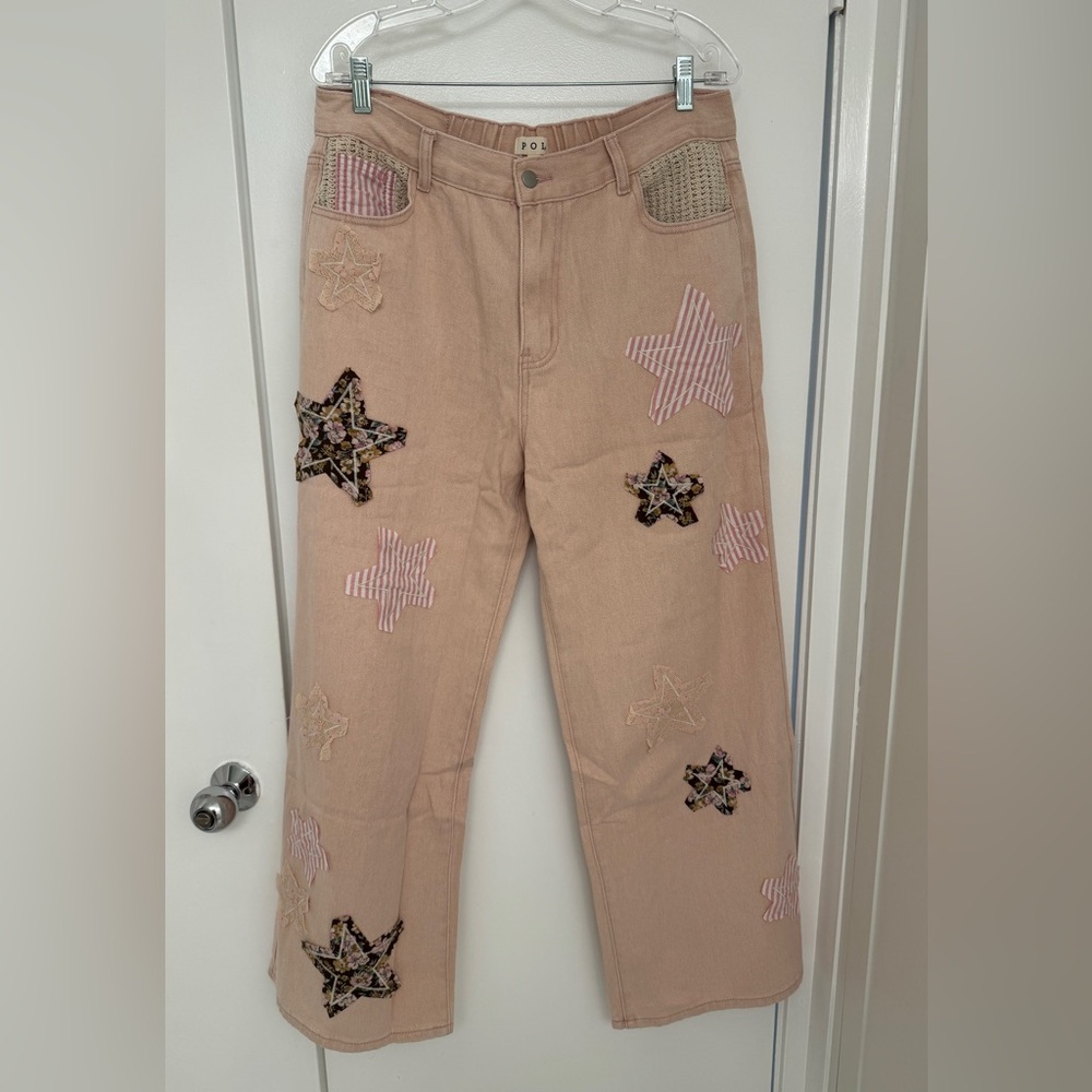 POL Wide Leg Pants with Star Patch Detail New without tags